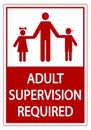 Adult supervision required, information sign with silhouette of parent and children. Text below.