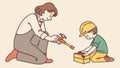 Adult teaching child to use tools, hands-on learning, vector design Generative AI Royalty Free Stock Photo