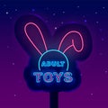 Adult toys neon street billboard. Sex shop. Night bright emblem. Intimate items. Isolated vector illustration
