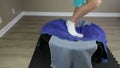 Adult White Male Exercising on a Round Rebounder Close-up