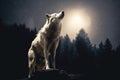 adult wolf howling in the night. Generative AI