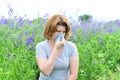 Adult woman with allergies on the Meadow Royalty Free Stock Photo