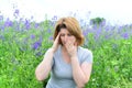 Adult woman with allergies on the Meadow Royalty Free Stock Photo