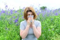 Adult woman with allergies on the Meadow Royalty Free Stock Photo