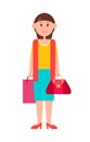 Adult Woman in Casual Clothes with Shopping Bag Royalty Free Stock Photo