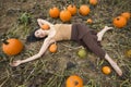 Adult woman dancing in a Connecticut pumpkin patch in autumn Royalty Free Stock Photo