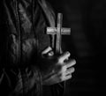 Adult Woman Hands Holding Cross Praying for God Religion Royalty Free Stock Photo