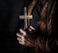 Adult Woman Hands Holding Cross Praying for God Religion Royalty Free Stock Photo