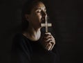 Adult Woman Hands Holding Cross Praying for God Religion Royalty Free Stock Photo