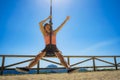 Adult woman having fun on zipline Royalty Free Stock Photo