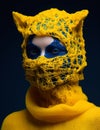Gorgeous woman portrait knitted art black yellow veil beauty head model fashion ethnic mask