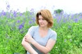 Adult woman with neurodermatitis on the Meadow Royalty Free Stock Photo