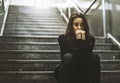 Adult Woman Sitting Look Worried on The Stairway