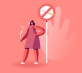 Adult Woman Stand Outdoors Enjoying Smoking Cigarette in Public Place near Prohibited Sign Royalty Free Stock Photo