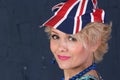 Adult woman in union jack cap Royalty Free Stock Photo