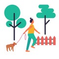 Adult Woman Walking Her Dog Isolated Illustration Royalty Free Stock Photo