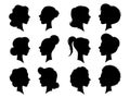 Adult and young womans vintage side faces silhouette. Woman face profile or female head silhouettes. Women heads