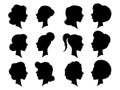 Adult and young womans vintage side faces silhouette. Woman face profile or female head silhouettes. Women heads profiles vector Royalty Free Stock Photo