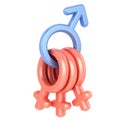 Adultery or a polygamy 3d concept - many female symbols attached on one male symbol