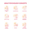 Adulthood psychology and social relationship concept icons set