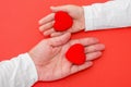 Adults and children hands holding red heart, health care love, give, hope and family concept, world heart day, world health day Royalty Free Stock Photo