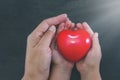 Adults and children hands holding red heart, healthcare, love and family insurance concept, world heart day, world health day, ado Royalty Free Stock Photo