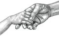 Adults and children join hands,Hand drawing vintage engraving st