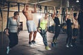 Adults doing chin ups for cross fit training Royalty Free Stock Photo
