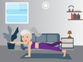 Adults exercise by doing yoga at home on the mat. Healthy lifestyle concept