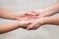 Hand hold mom Concept Love the giver Of mothers with children On blurred background nature