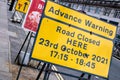 Advance Warning Of Road Closure On Waterloo Bridge Central London Royalty Free Stock Photo