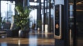 Advanced access control reader fingerprint & password security modern office environment high-tech design perspective