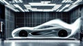 Advanced Aerodynamics Sports Car Undergoing Wind Tunnel Testing with Flow Visualization Royalty Free Stock Photo