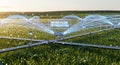 Smart Agricultural Irrigation System with Water Flow Optimization Technology in a Lush Green Field Under Golden Hour Sunlight Royalty Free Stock Photo