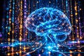 Advanced AI Brain: Conceptual Visualization of Binary Code, Machine Learning, and Big Data Digital Intelligence. Royalty Free Stock Photo