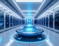 Advanced AI Cloud Data Center with Holographic Digital Core Cyber Security Infrastructure and Quantum Computing Technology Royalty Free Stock Photo