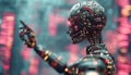 Advanced AI Coding Agent Navigating a Futuristic Digital Landscape, Artificial Intelligence Royalty Free Stock Photo