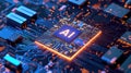 Advanced AI computer microprocessor integrated into circuit board, Ai Generated Royalty Free Stock Photo
