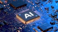 Advanced AI computer microprocessor integrated into circuit board, Ai Generated Royalty Free Stock Photo