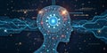 Advanced AI Head with Futuristic Circuitry and Illuminated Brain Royalty Free Stock Photo