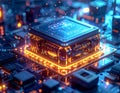 Advanced AI Processor Chip on Futuristic Semiconductor Circuit Board Royalty Free Stock Photo
