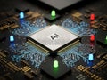 Advanced ai processor on circuit board Royalty Free Stock Photo