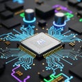 Advanced ai processor on circuit board Royalty Free Stock Photo