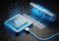 Advanced ai processor with data stream Royalty Free Stock Photo