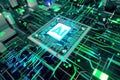 Advanced AI Processor on Motherboard. Royalty Free Stock Photo
