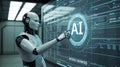 Advanced ai robot accessing futuristic database system Royalty Free Stock Photo
