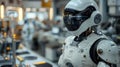 Advanced AI robot conducting complex research in a high-tech lab holograms in action