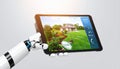 AI Robot Managing Smart Home Security on a Tablet Royalty Free Stock Photo