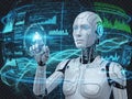 Advanced ai robot interacting with digital interface Royalty Free Stock Photo