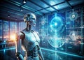 Advanced AIPowered Data Analytics Control Center A Futuristic Double Exposure of Robotic Automation and Data